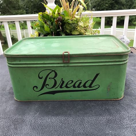 metal old green bread box|Vintage green medal bread box & canister set, old metal  .